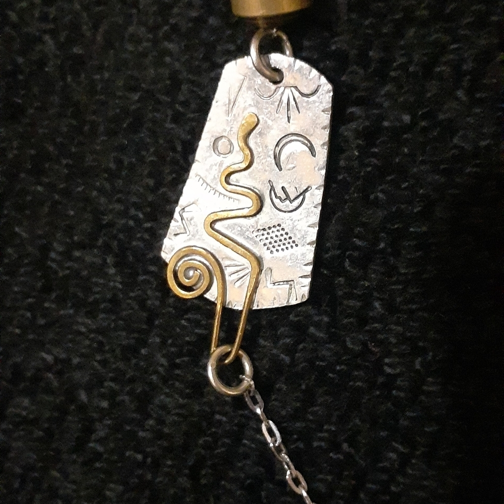 Long Silver and gold tones Aztec necklace